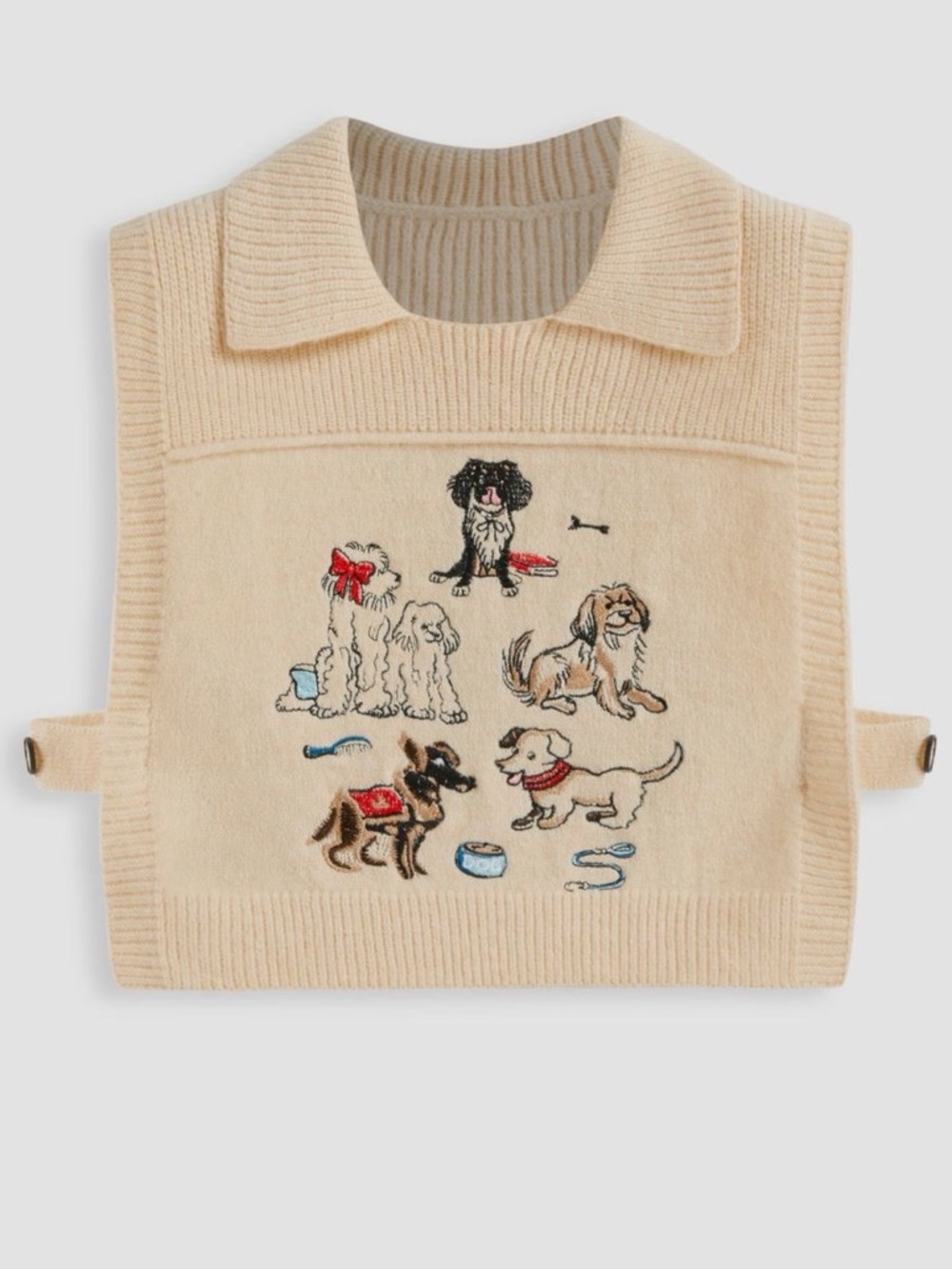 Cider Embroidered Dog Lover Vest in Pale Yellow size S/M